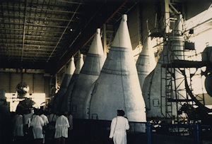 Inside the assembly building for the Energia Rocket, Baikonour, July 1992