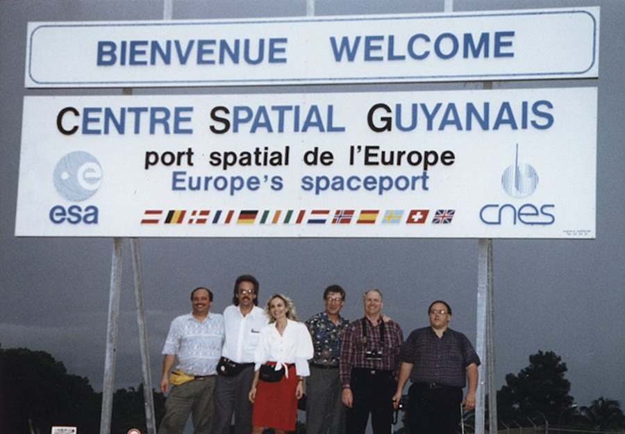 At European Space Centre in French Guiana, November 1993; left to right: Ken Harman, Ron Caswell, Linda Thomas, Richard Tonkin, Bob McCullough, Butch Head
