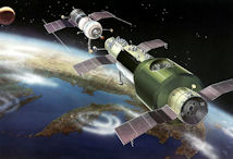 Illustration of Soyuz 11 docking with Salyut 1