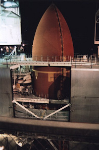 16th floor inside the Vehicle Assembly Building with External Tank and Solid Rocket Boosters mated